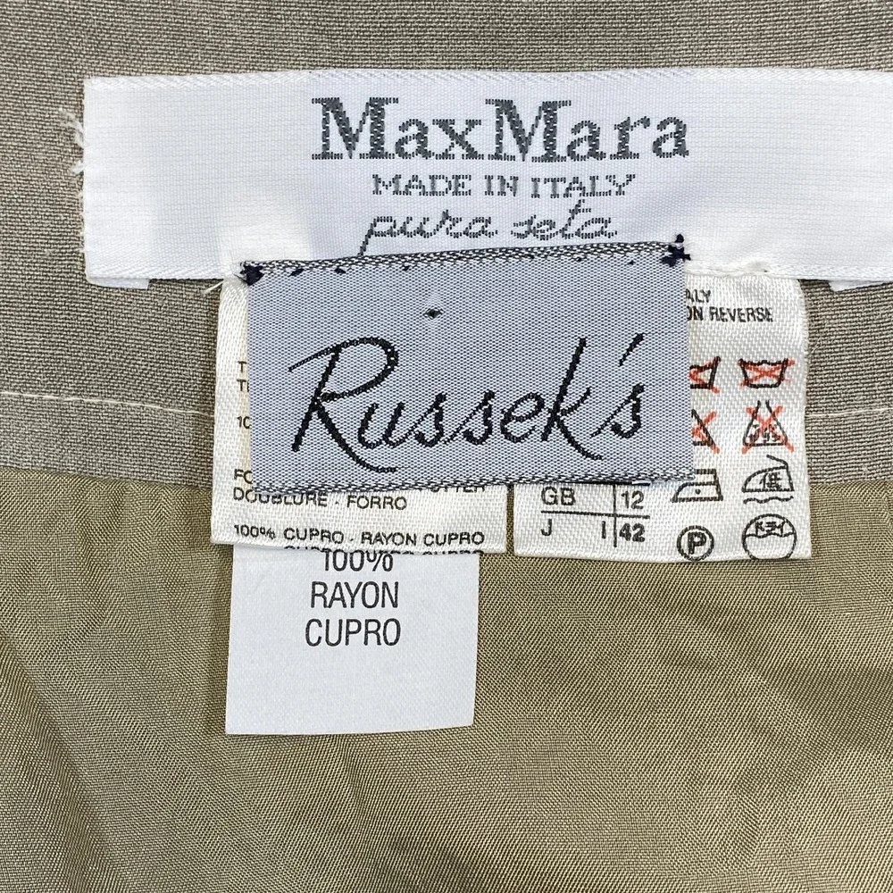 MaxMara Skirt Womens 12 Beige Silk High Waisted‎ Midi Straight Italy Russek's